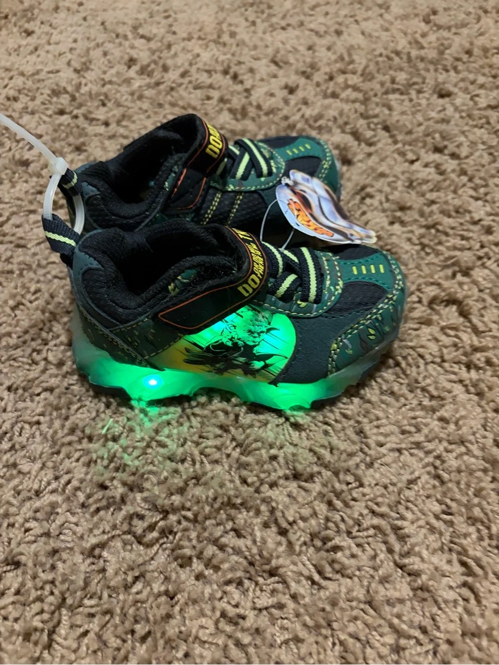 Baby/Toddler Size 5 Green Yoda Light-Up Sneakers with Easy Hook-and-Loop Closure